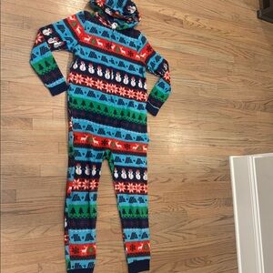 Aldi Gear Holiday One Piece Hooded Zip Pajama Unisex S Dark Blue holiday pj